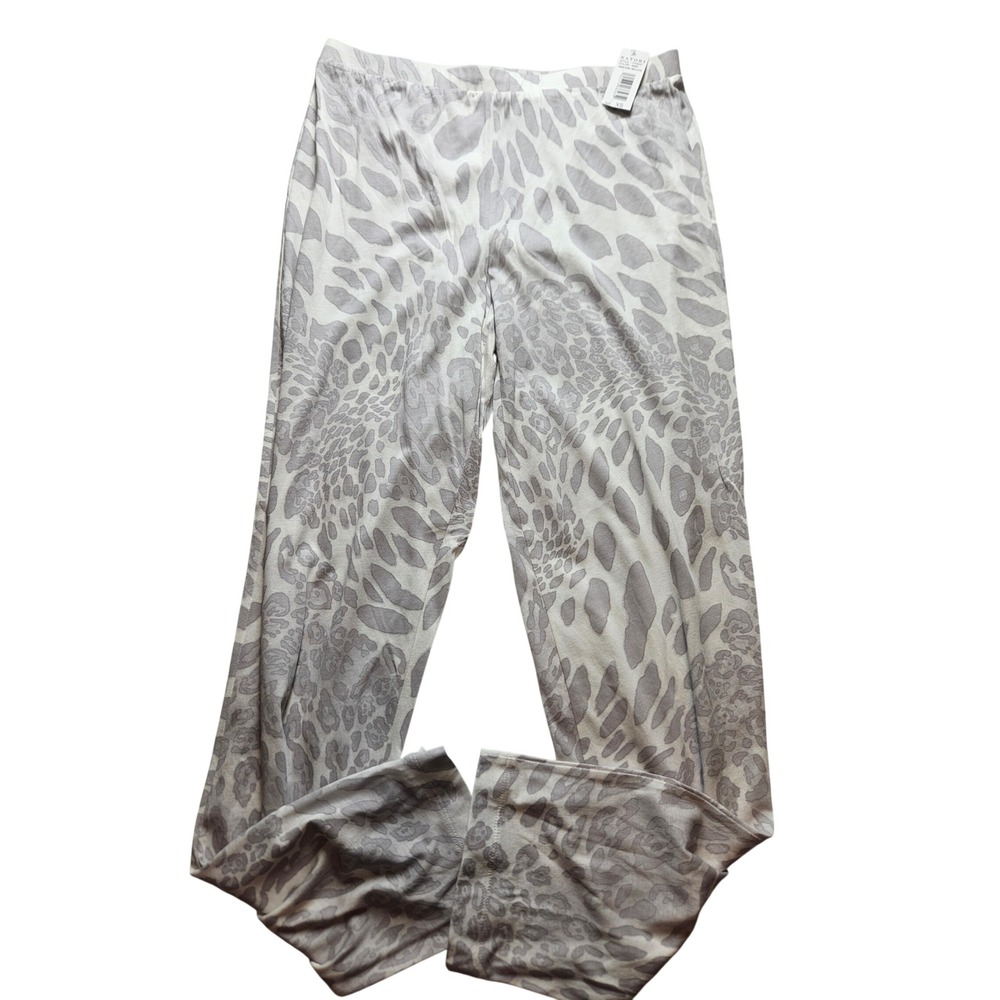 Natori Paradise Leopard Printed Cotton Pajama Pants Grey White XS P76037